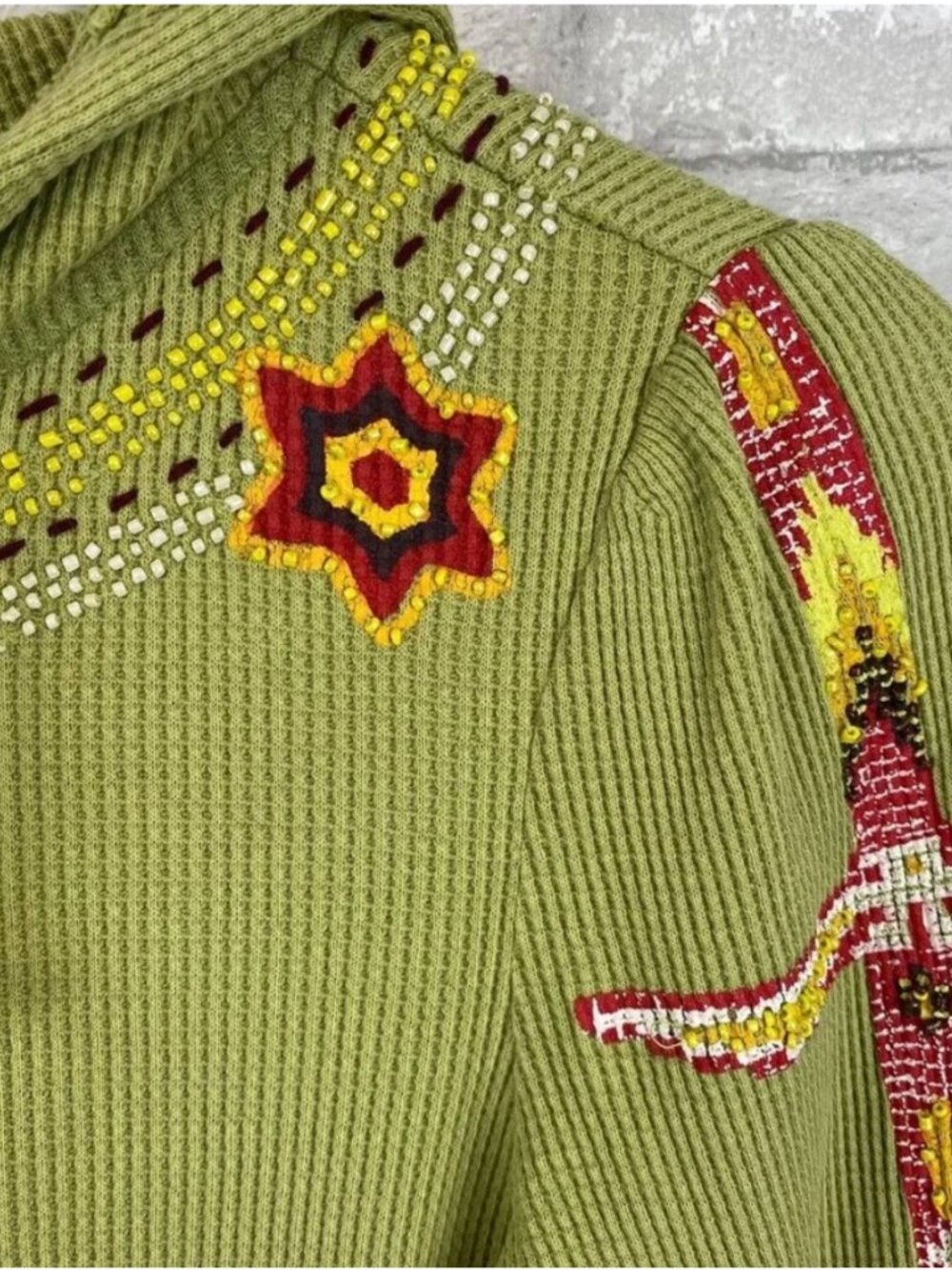 RARE Free People Green embroidered & Beaded Full-Zip Light Hoodie XS - Picture 3 of 7